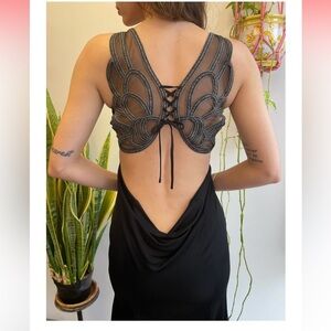 🖤SOLD🖤Miss sixty vintage black backless butterfly dress top low back cutout 90s